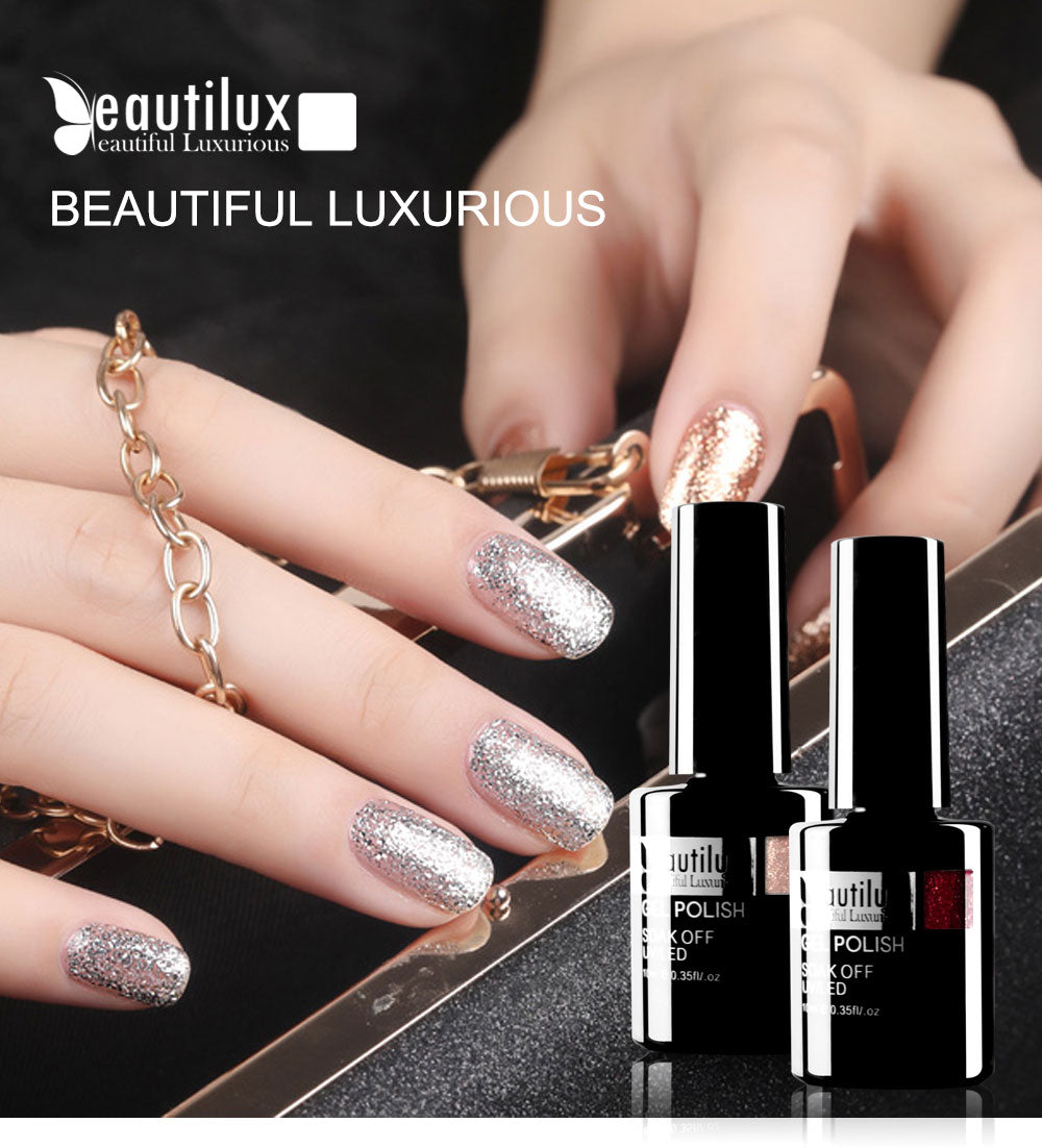 Semi-Permanent Glitter Gel Polish โ Diamond Platinum Color Beautilux โ 10ml
