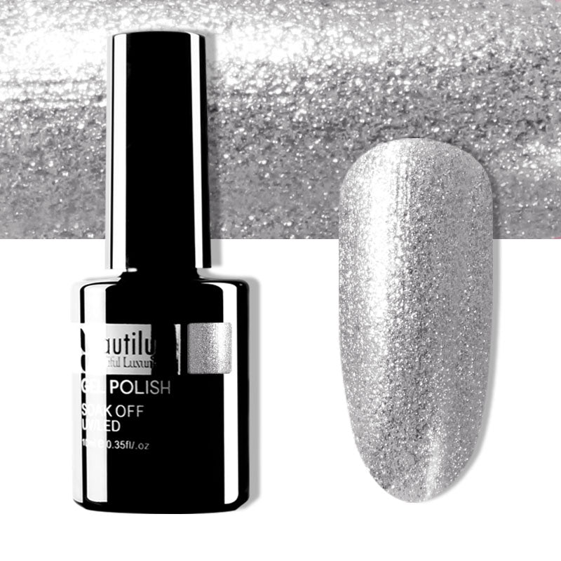 Semi-Permanent Glitter Gel Polish โ Diamond Platinum Color Beautilux โ 10ml
