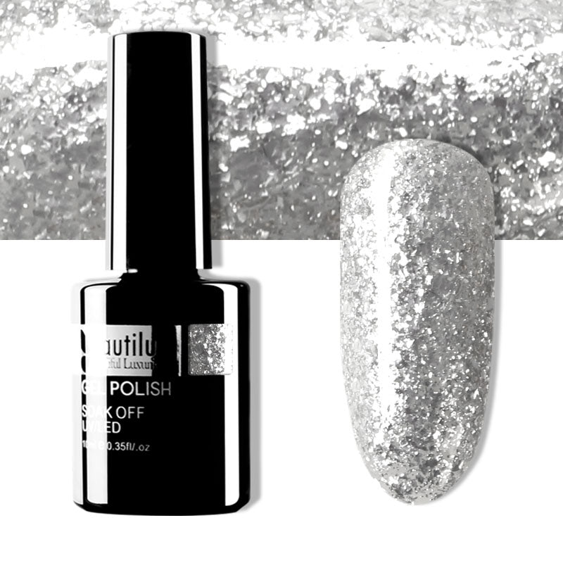Semi-Permanent Glitter Gel Polish โ Diamond Platinum Color Beautilux โ 10ml