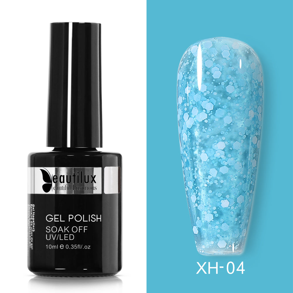 Semipermanenter Nagellack mit funkelndem Schneeeffekt, Pfirsich, Ref. XH-05 – dezenter Glanz und problemlose Entfernung