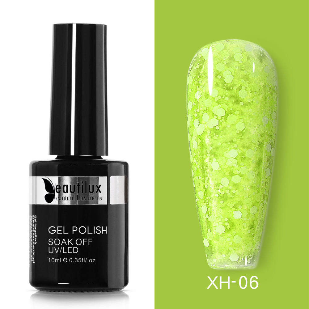 Semipermanenter Nagellack mit funkelndem Schneeeffekt, Pfirsich, Ref. XH-05 – dezenter Glanz und problemlose Entfernung