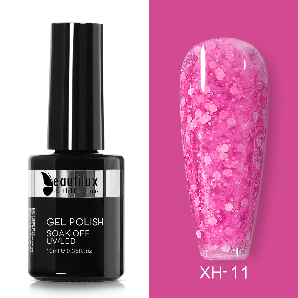 Semipermanenter Nagellack mit funkelndem Schneeeffekt, Pfirsich, Ref. XH-05 – dezenter Glanz und problemlose Entfernung