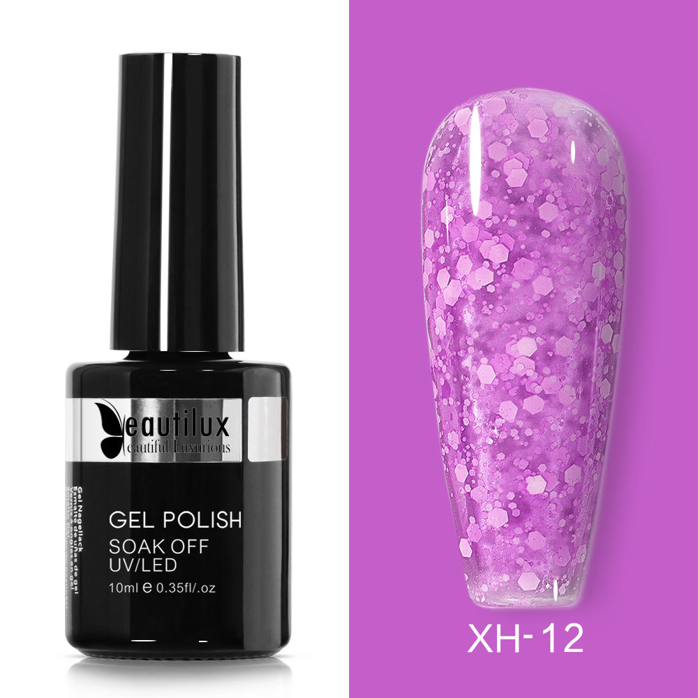 Semipermanenter Nagellack mit funkelndem Schneeeffekt, Pfirsich, Ref. XH-05 – dezenter Glanz und problemlose Entfernung