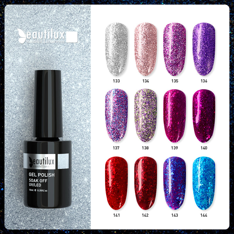 Beautilux Glitter Semi-Permanent Varnish from B-121 to B-168
